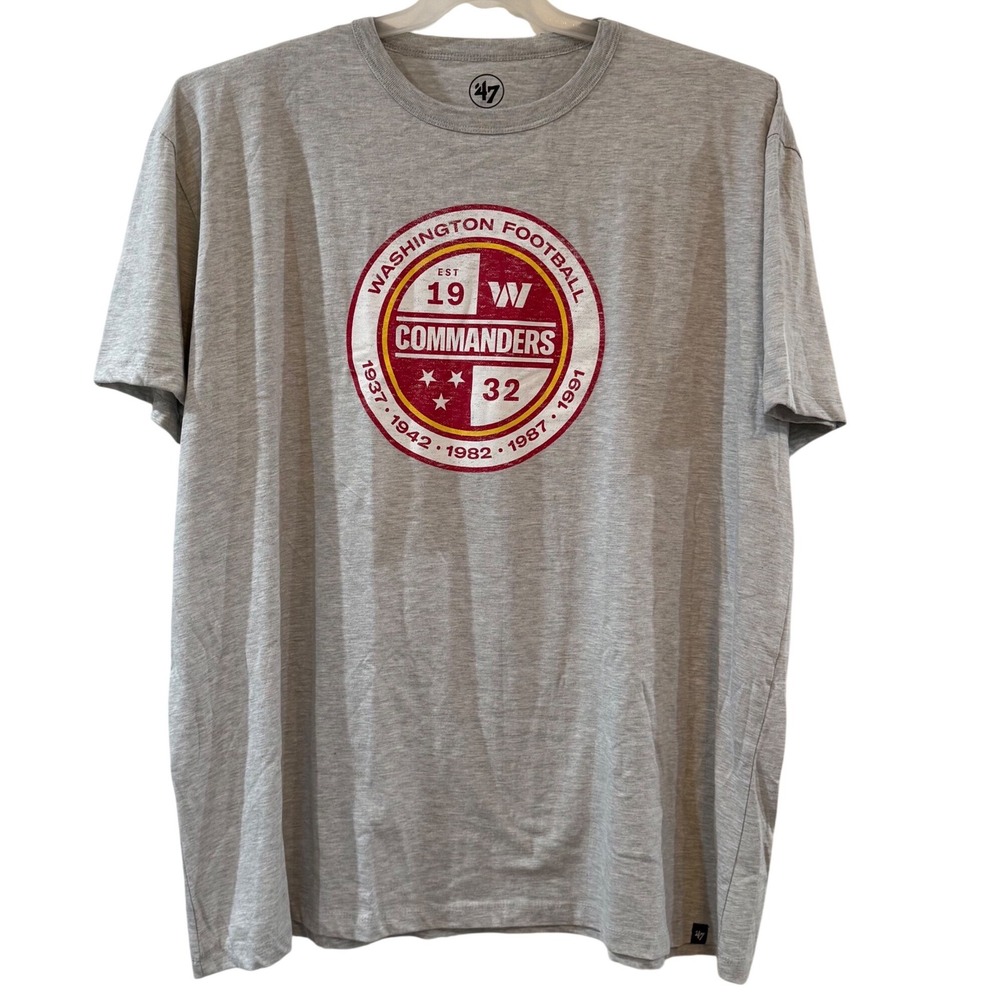 Washington Commanders NFL Mens Gray Distressed Logo T-Shirt NWT 47 Brand 4XL